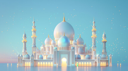 Ramadan kareem or eid mubarak,eid ul fitr or eid ul adha, Lantern blank Background Banner  with white pink Mosque