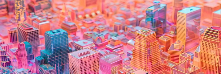 Colorful silicon city made of circuitry - obrazy, fototapety, plakaty