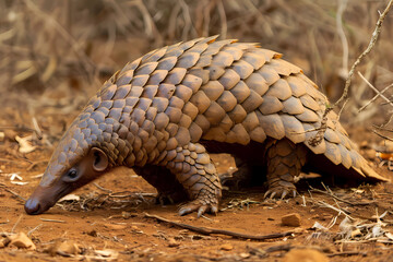 Obraz premium Pangolin - Africa and Asia - A group of unique, scale-covered mammals known for their defense mechanism of rolling into a ball. They are the most trafficked mammals in the world and are threatened 