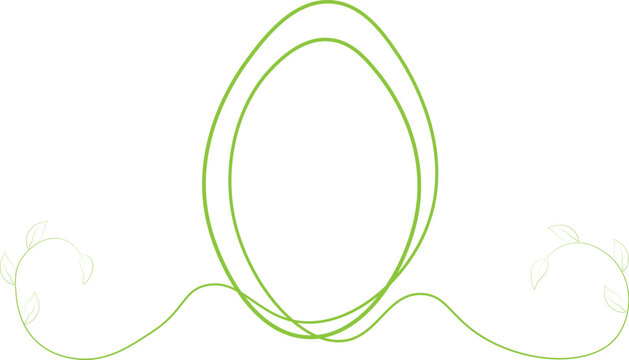 A green oval egg with curlicues and leaves on them. The concept of Easter and ecology. A place for your text