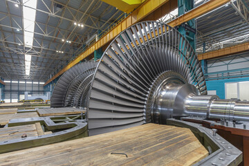 Closeup view of a steam turbine rotor.