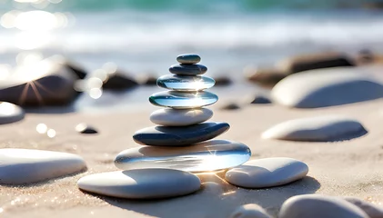 Keuken spatwand met foto Stone stack on the beach © images and videos