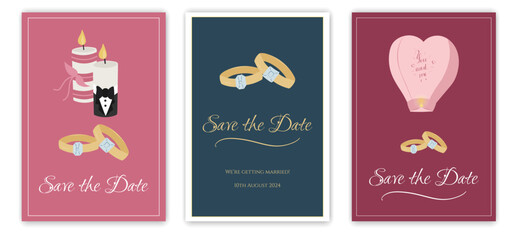 Fototapeta na wymiar Set of vector illustrations, wedding invitations