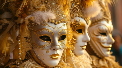 Background A lavish masquerade ball with masks and elaborate costumes.