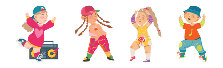 Energetic Children Dancing Moving to Music Rhythm Vector Set