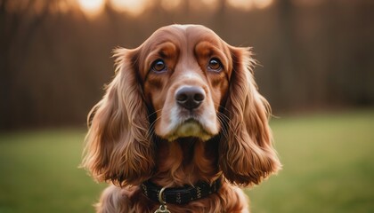 English Cocker spaniel, dog at dawn, purebred dog in nature, happy dog, beautiful dog