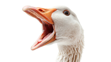 Portrait of white screaming goose isolated on transparent