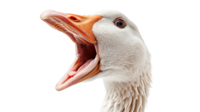 Portrait of white screaming goose isolated on transparent