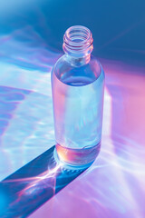 a bottle of water with a blue gel on a blue backgroun