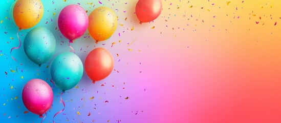 Vibrant and joyful colorful balloons with sweet confections on a lively and cheerful colorful background