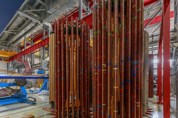 Obraz premium Closeup view of transformer core in the factory workshop.