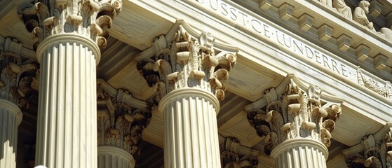 Pillars of Justice. Columns at the U.S. Supreme Court, Symbolizing Stability and the Rule of Law. - obrazy, fototapety, plakaty