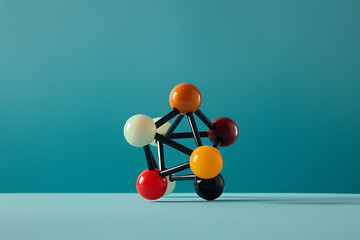 a colorful molecule is shown on blue in the style of  - obrazy, fototapety, plakaty