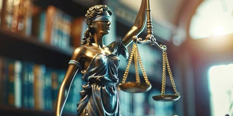 Foto op Plexiglas Justice Embodied. Lady Justice Statue with Scales of Justice, Symbolizing Legal Integrity and Fairness. © AbGoni