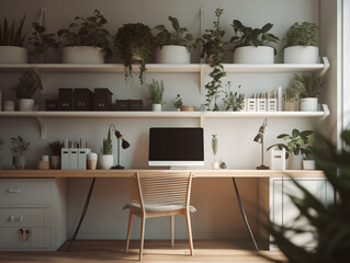Clean and Minimalist Desk Workspace with Modern Technology Gadgets and Plants Generative AI