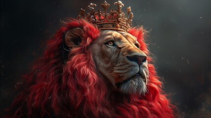 Fototapeta premium portrait of a lion with a crown on his head. Generative AI