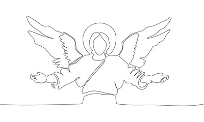 Fototapeta premium Angel one line continuous line. Line art adult angel outline banner in minimal style. Hand drawn vector art.