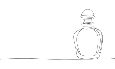 Perfumes bottle one line continuous line. Line art perfumes outline banner in minimal style. Hand drawn vector art.