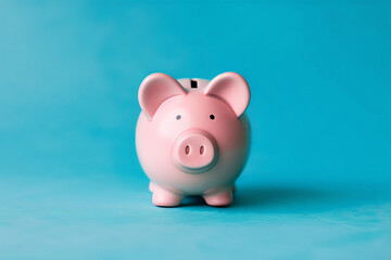 pink piggy bank on blue, AI generated