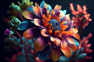 Colorful painting art of a flower design. Created with Generative AI technology