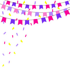 Festive garlands with flags and confetti