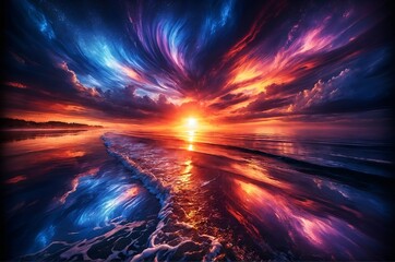 The sunset's reflection on the ocean waves