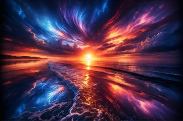 Photo sur Plexiglas Violet The sunset's reflection on the ocean waves