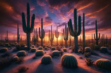 Behangcirkel tall cactus plants in the desert © Meeza