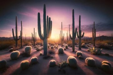 Behangcirkel tall cactus plants in the desert © Meeza