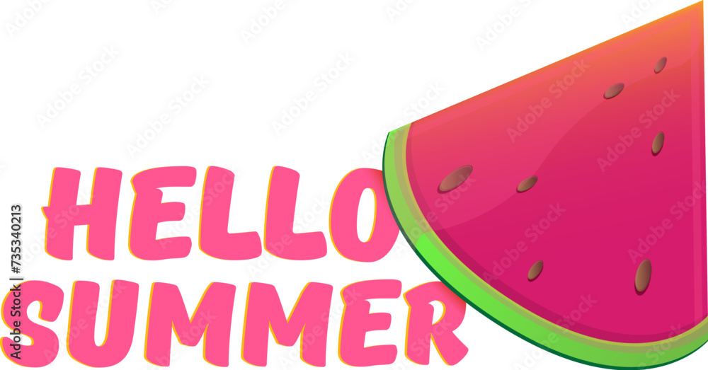 Poster Vector Hello Summer Beach Party horizontal banner Design template with fresh watermelon slice isolated on white background. Hello summer concept label or poster with fruit and typographic text. - Posters