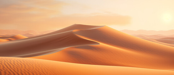 Fototapeta na wymiar Golden hour sunlight casting shadows on smooth desert dunes