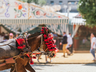 Elegant Horses Adorned for Seville April Fair Celebration