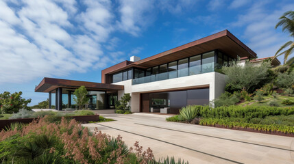 Fototapeta na wymiar Taking inspiration from its coastal surroundings this home features a unique design that maximizes ocean breezes and natural light while providing a cool respite from the