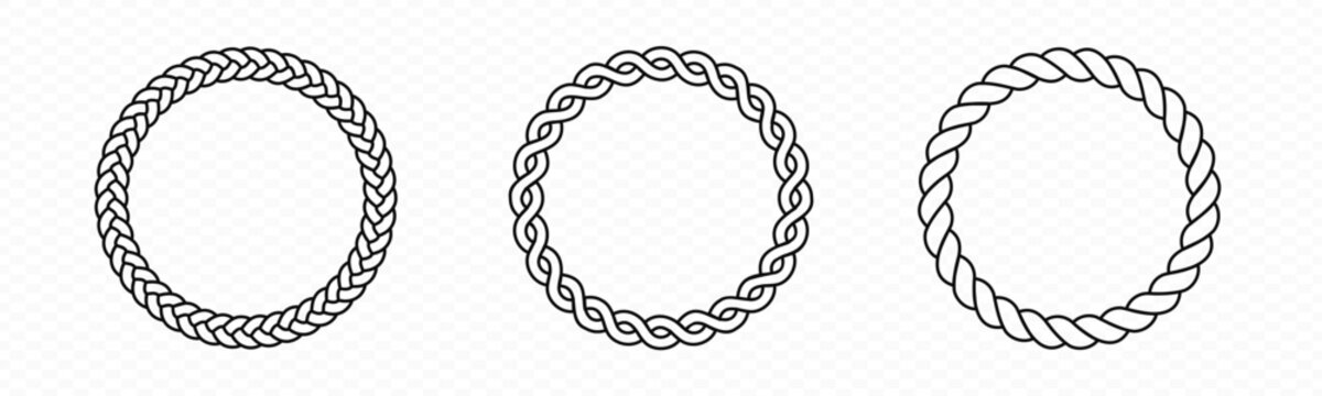 Braid circle frame. Round braided ring. Twisted rope ornament