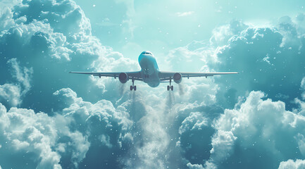Naklejka premium A sleek jet aircraft soars through the cloudy sky, defying gravity and taking passengers on a journey through the ever-changing landscape of air travel