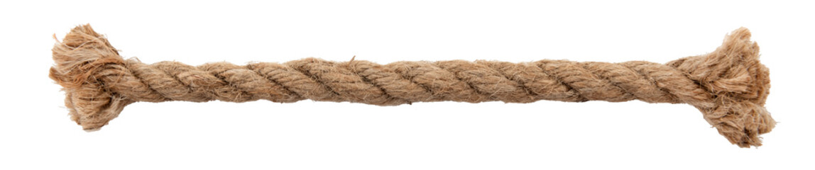 Jute rope on a white background. Jute. Piece of straight rope isolate