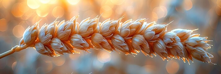 Glowing Wheat Close-Up at Sunrise - obrazy, fototapety, plakaty