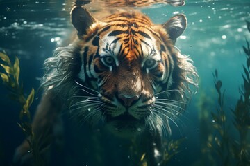 portrait of a tiger in water