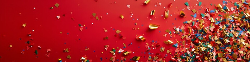 Fototapeta na wymiar festive confetti on red background.