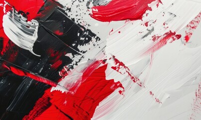 Abstract Painting with Bold Red, White, and Black Brush Strokes