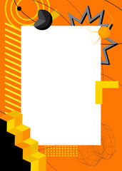 Black and yellow geometrical graphic retro theme background with place for text. Minimal geometric elements frame. Vintage abstract shapes vector illustration for advertising.