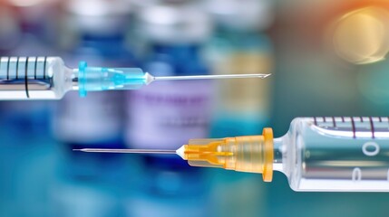 Close-Up of Medical Syringe Filled with Vaccine, Symbolizing Healthcare and Immunization