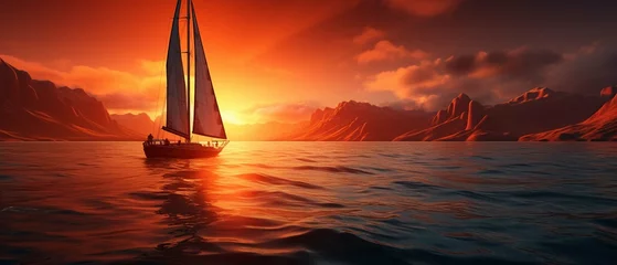 Deurstickers sailboat at sunset © Haseeb