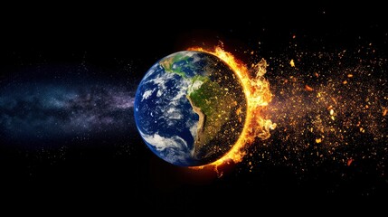 Planet Earth burning. Visualizing Global Warming and Earth Day Awareness