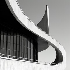 Obraz premium a black and white photo of a building with a lot of curves, in the style of punctured canvases 