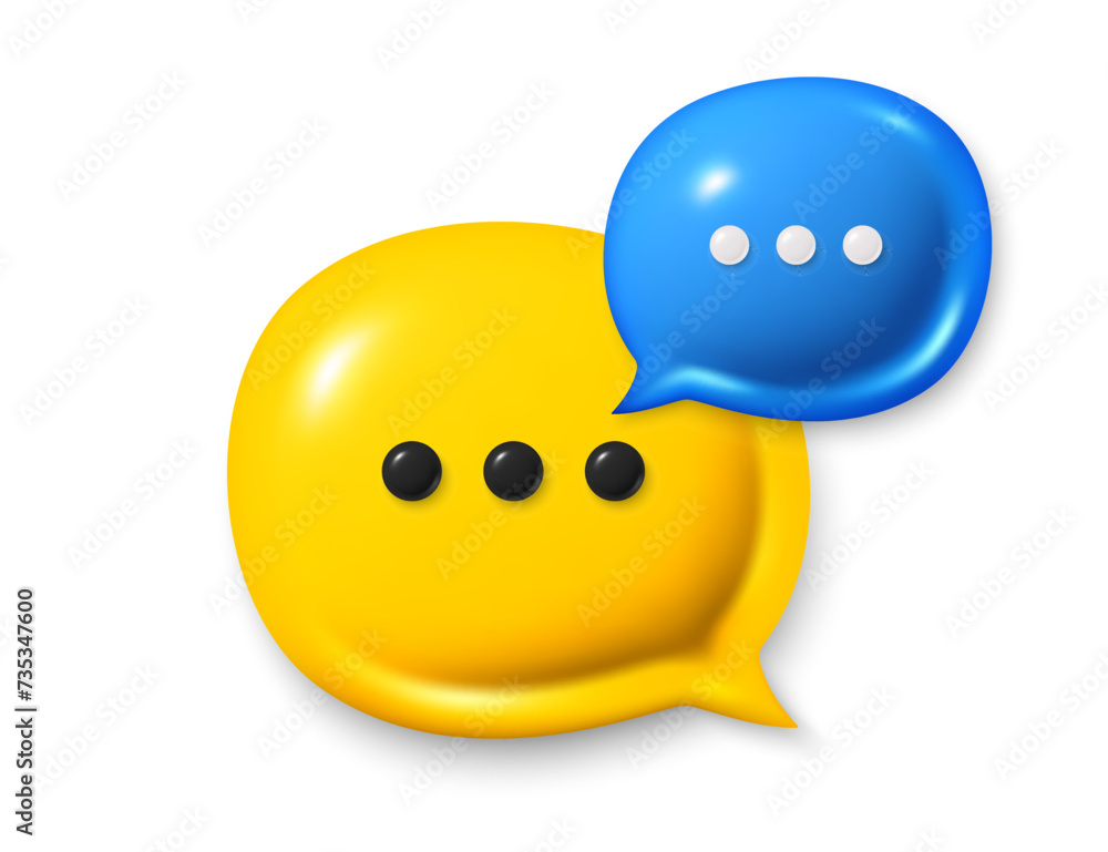 Poster chat speech bubble icons. comment 3d icons. talk, dialog message box with ellipsis. modern realistic