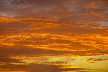 Naklejka na ściany i meble Beautiful idyllic sky at dawn with strong yellow and orange colors