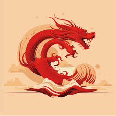 Minimalist 2D illustration Red dragon for lunar new year