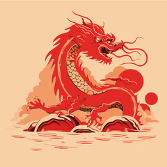 Minimalist 2D illustration Red dragon for lunar new year