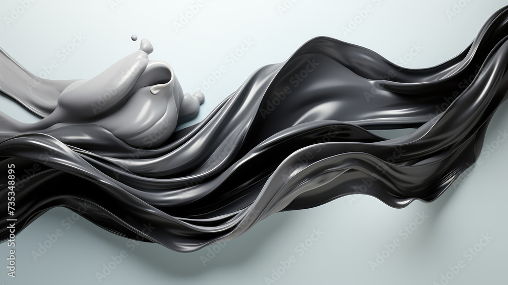 Poster Trendy black expressive splash. Abstract 3d style, inspired by acrylic art and waves energy. Luxury abstract background and wallpaper. Place for text. Composition for yours cover, header, design